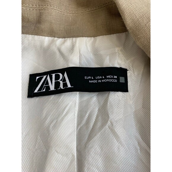 Zara Women’s Beige Linen Blazer Size Large – Relaxed Fit, Made in Morocco - Picture 3 of 5